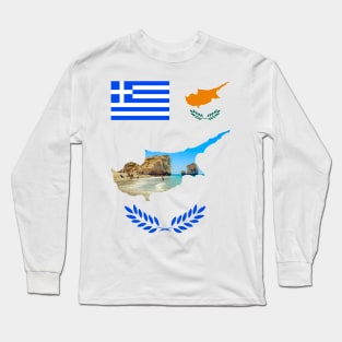 Greece & Cyprus Flag - Petra Tou Romiou attraction Long Sleeve T-Shirt